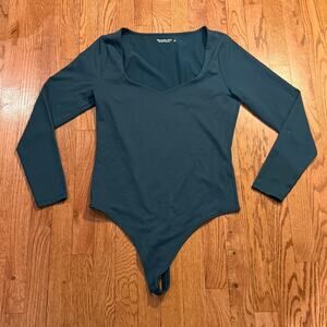 Abercrombie Bodysuit Large Teal Long Sleeve V Neck Soft A&F
